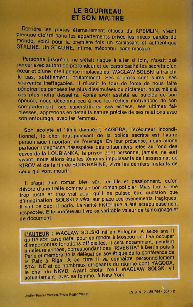 Livre Le bourreau et son maître - Waclaw Solski (Livre d'occasion) - ISBN 2857040342