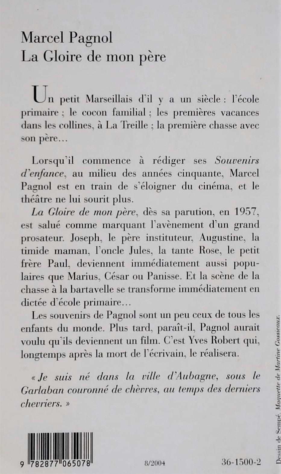 Livre La gloire de mon père - Marcel Pagnol (Livre d'occasion) - ISBN 2877065073
