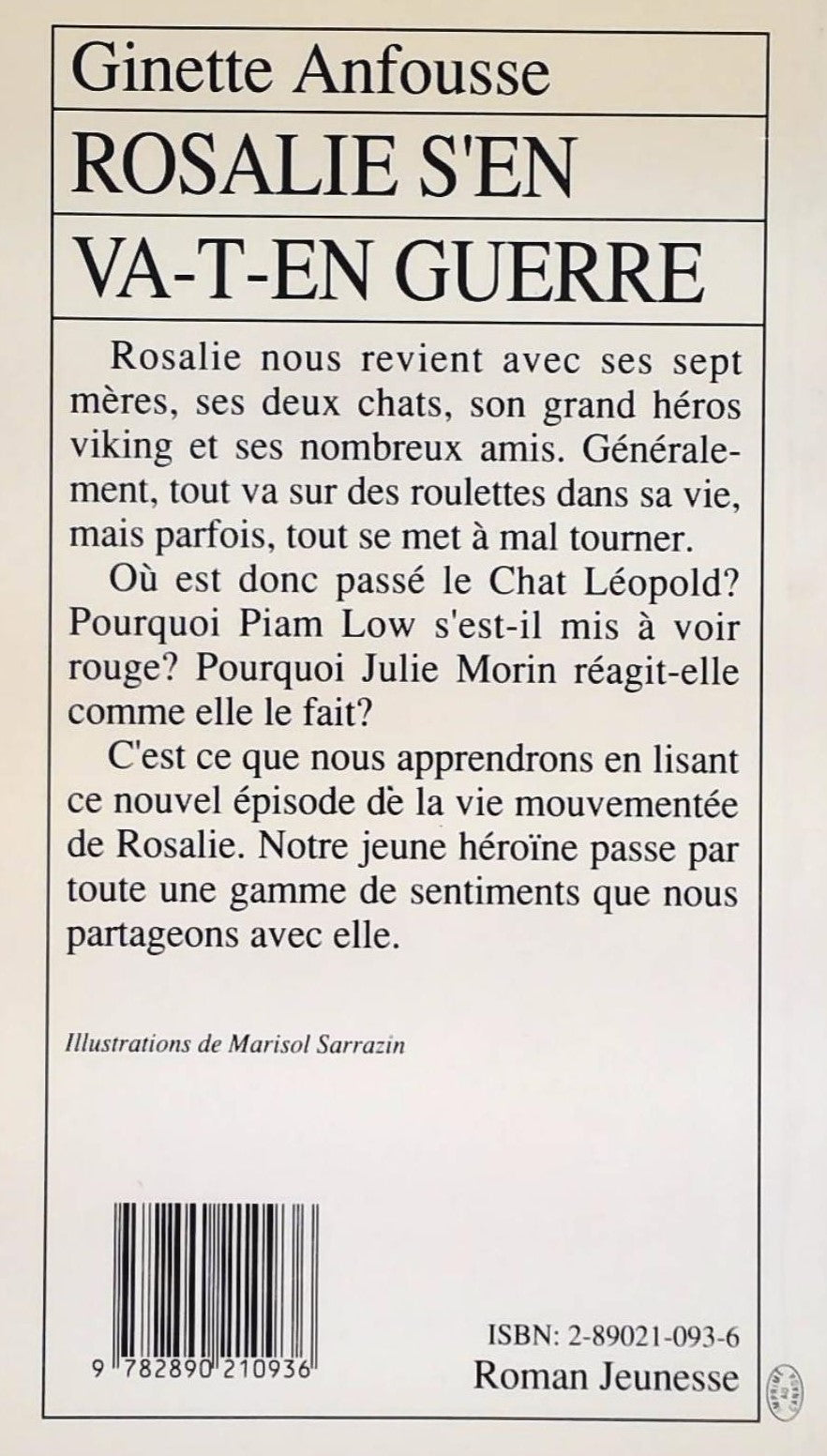 Livre RJ # 19 : Rosalie s'en va-t-en guerre (Ginette Anfousse) (Livre d'occasion) - ISBN 2890210936
