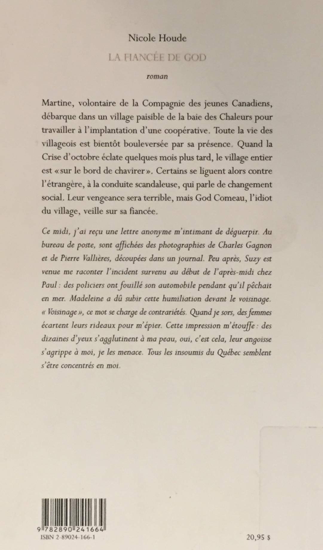 Livre La fiancée de God - Nicole Houde (Livre d'occasion) - ISBN 2890241661