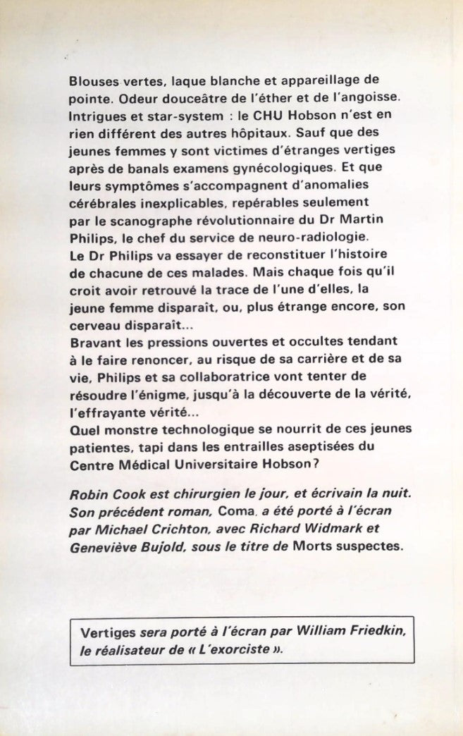 Livre Vertiges - Robin Cook (Livre d'occasion) - ISBN 2890290298