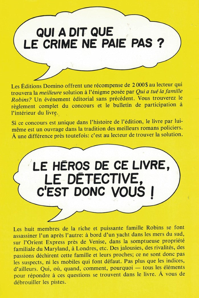 Livre Qui a tué la famille Robins ? - Bill Adler (Livre d'occasion) - ISBN 2890290433