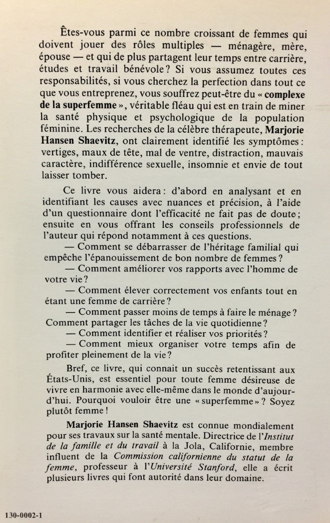 Livre Le complexe de la superfemme - Marjorie Hansen Shaevitz (Livre d'occasion) - ISBN 2890372812