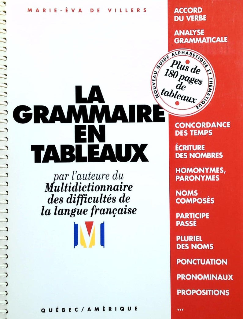 Livre La grammaire en tableaux - Marie-Éva De Villiers (Livre d'occasion) - ISBN 2890375633