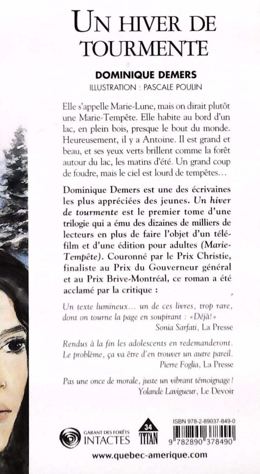 Livre Marie-Lune # 1 : Un hiver de tourmente (Dominique Demers) (Livre d'occasion) - ISBN 2890378497