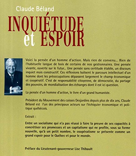 Livre Inquiétudes et espoir : valeurs et pièges du nouveau pouvoir économique - Claude Béland (Li...