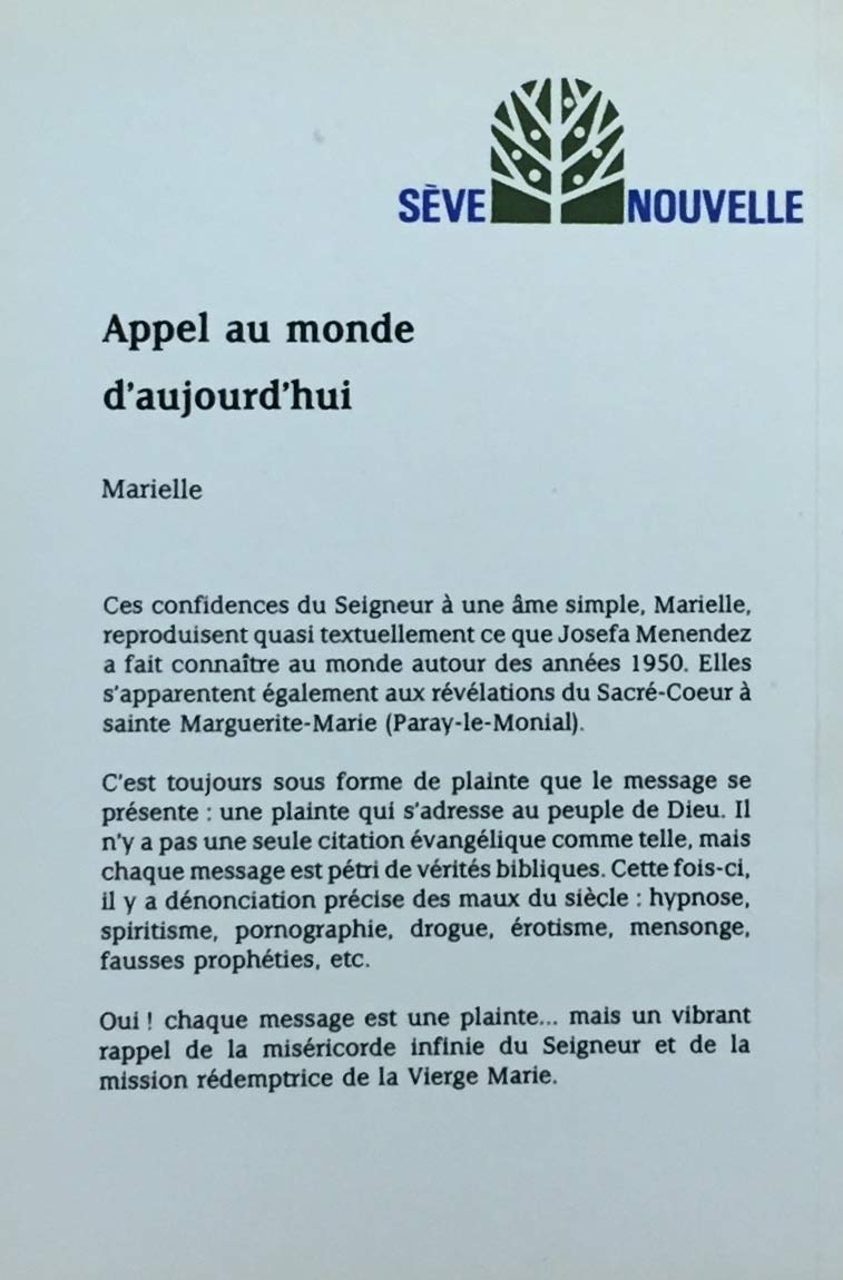 Livre Appel au monde d'aujourd'hui - Marielle (Livre d'occasion) - ISBN 2890398749