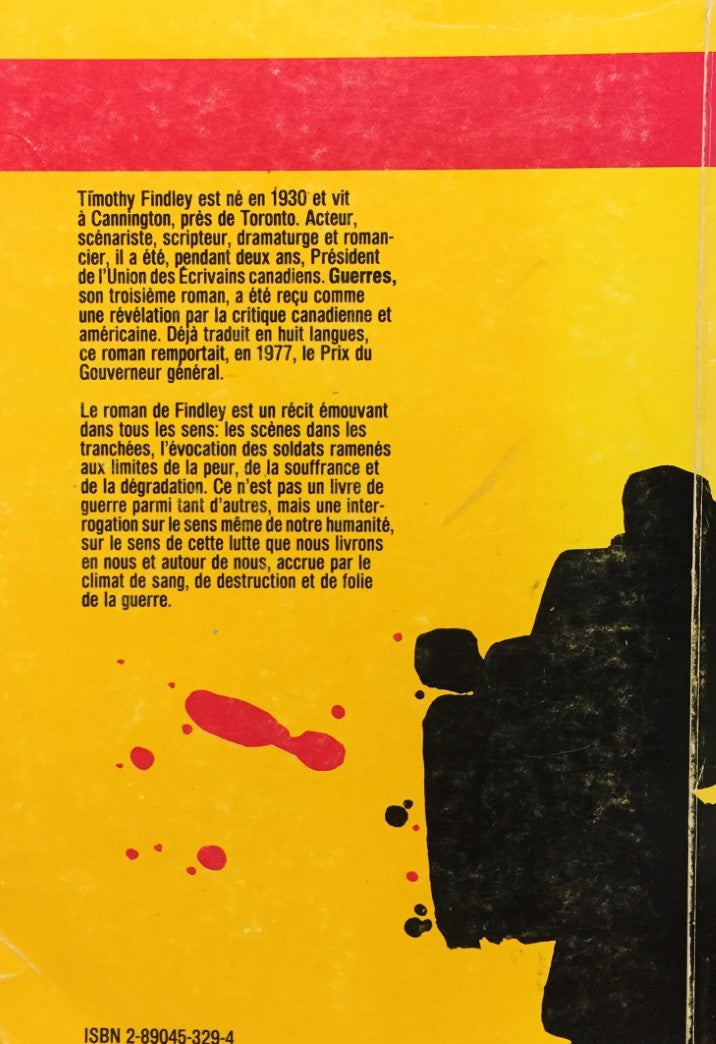 Livre Guerres - Timothy Findley (Livre d'occasion) - ISBN 2890453294