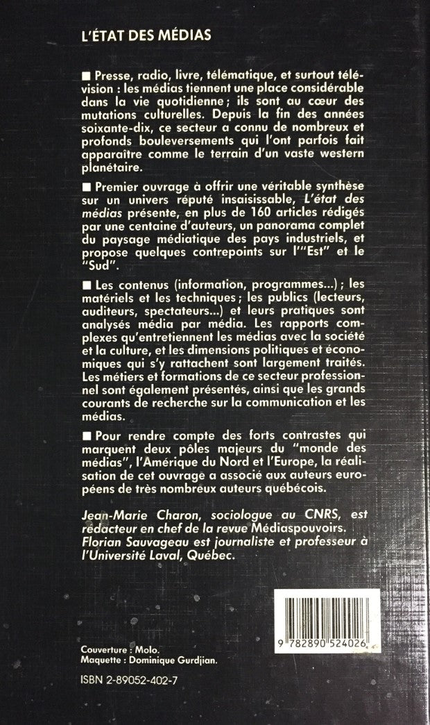 Livre L'état des médias - Jean-Marie Charron (Livre d'occasion) - ISBN 2890524027