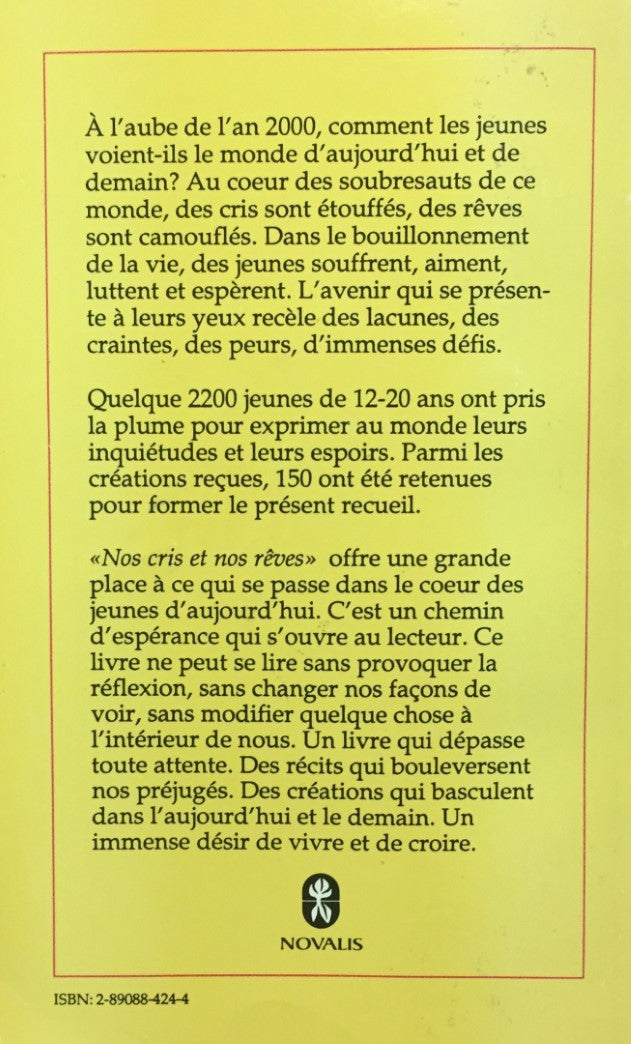 Livre Nos cris et nos rêves (Livre d'occasion) - ISBN 2890884244
