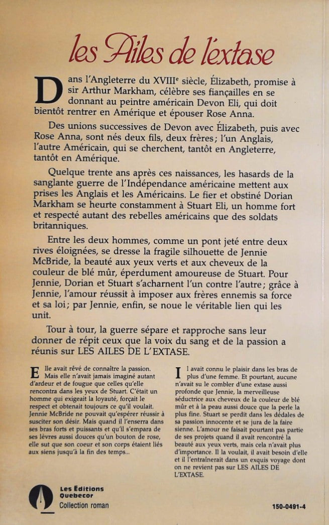 Livre Les ailes de l'extase - Caroline Bourne (Livre d'occasion) - ISBN 2890894312