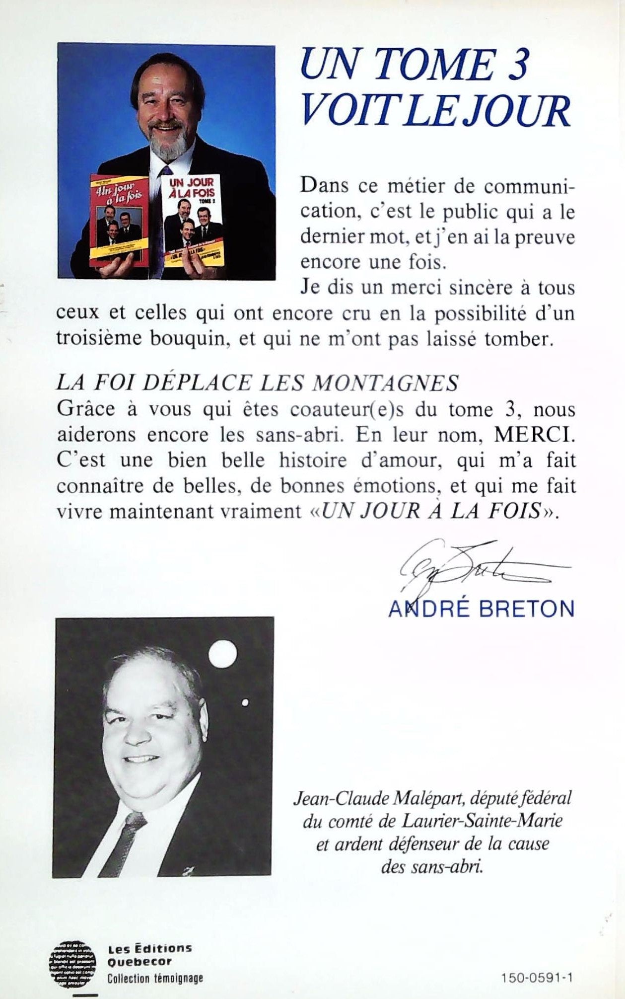 Livre Un jour à la fois - André Breton (Livre d'occasion) - ISBN 2890895165