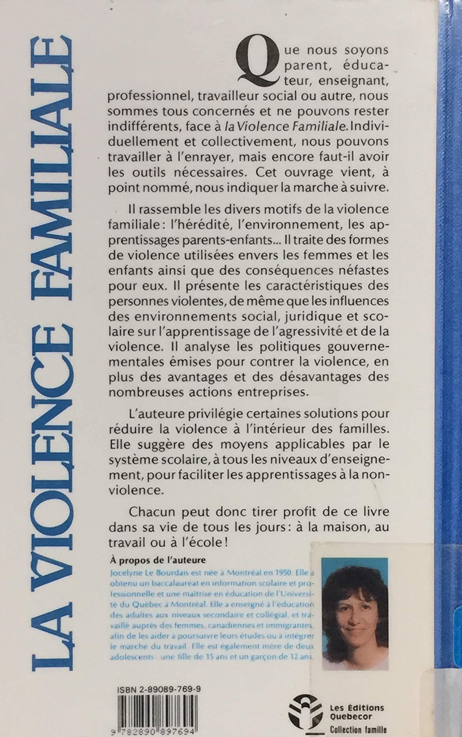 Livre La violence familiale - Jocelyn Le Bourdais (Livre d'occasion) - ISBN 2890897699