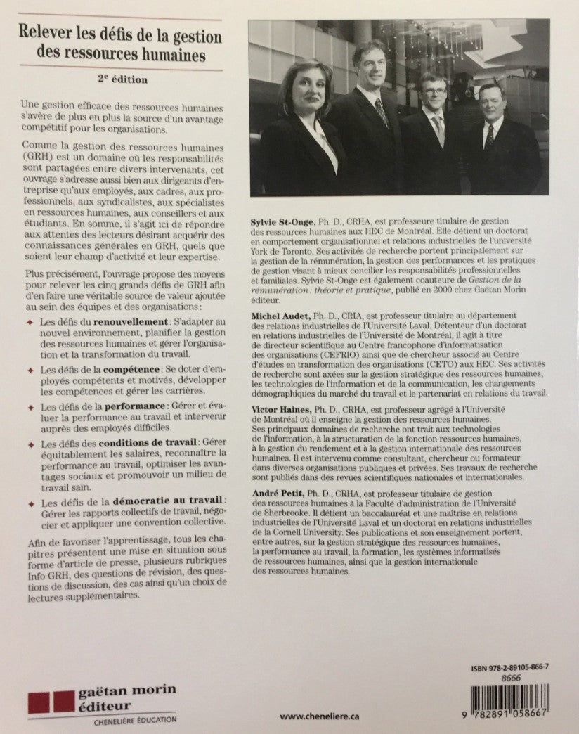 Livre Relever les défis de la gestion des ressources humaines (2e édition) (Sylvie St-Onge,...