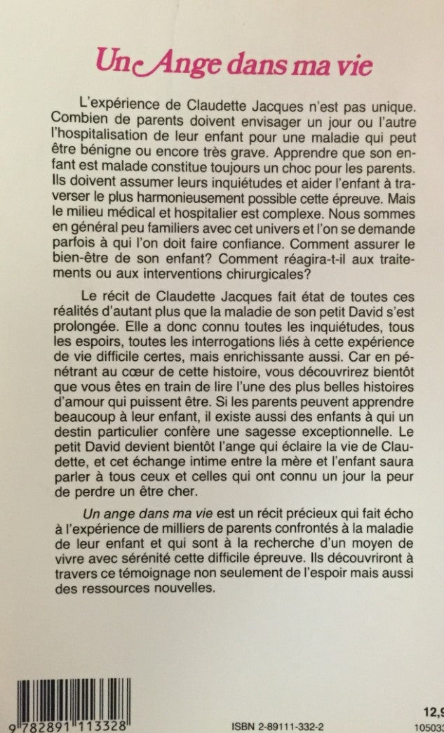Livre Un ange dans ma vie - Claudette Jacques (Livre d'occasion) - ISBN 2891113322