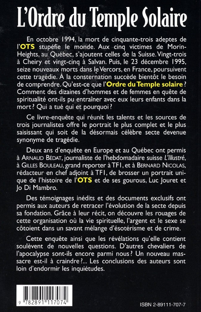 L'ordre du temple solaire : enquête et révélations sur les chevaliers de l'Apocalypse (Arnaud Bédat)