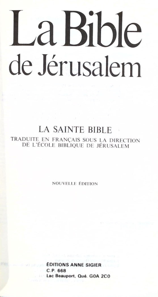 Livre La Bible de Jérusalem (Livre d'occasion) - ISBN 2891290097