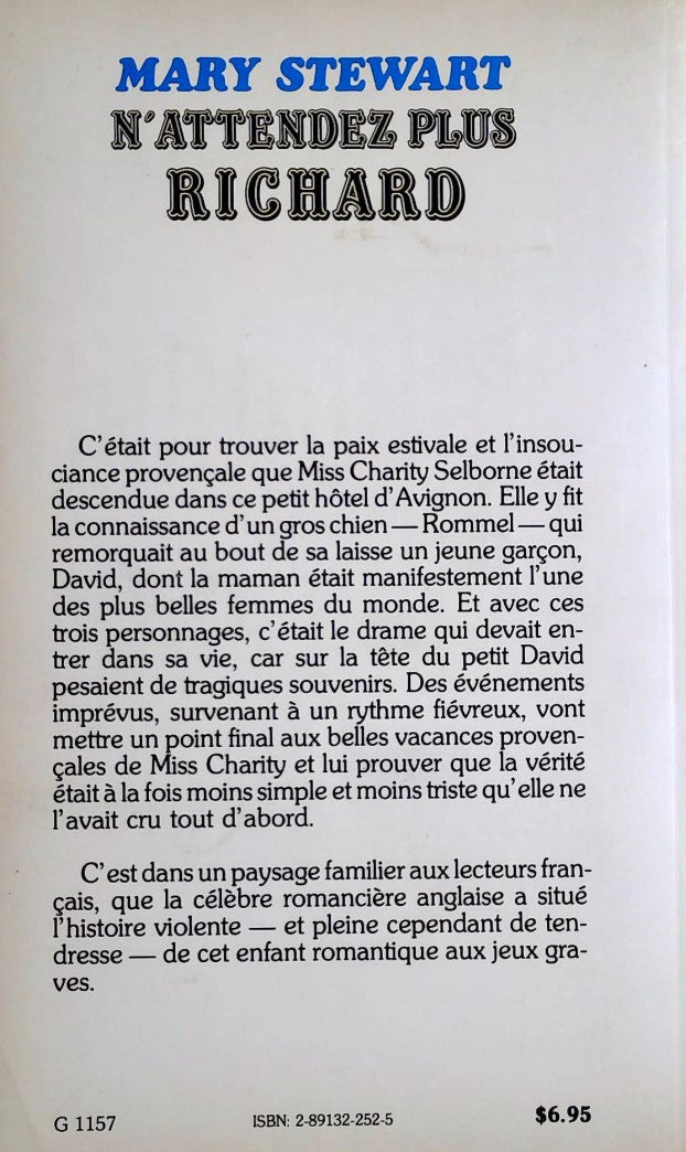 Livre N'attendez plus Richard - Mary Stewart (Livre d'occasion) - ISBN 2891322525