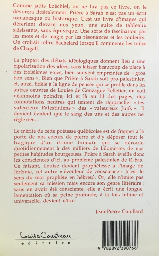 Livre Prière à Sarah - Louise de Gonzague Pelletier (Livre d'occasion) - ISBN 2892390761