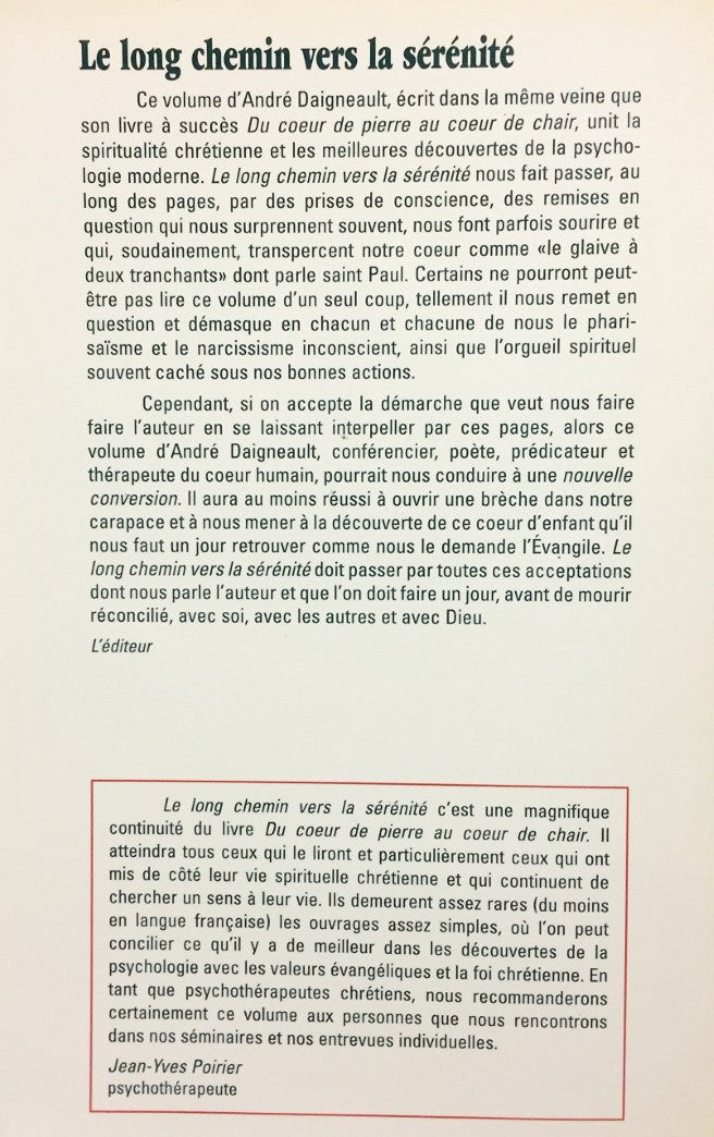 Livre Le long chemin vers la sérénité : pour retrouver son coeur d'enfant - André Daigneault (Liv...