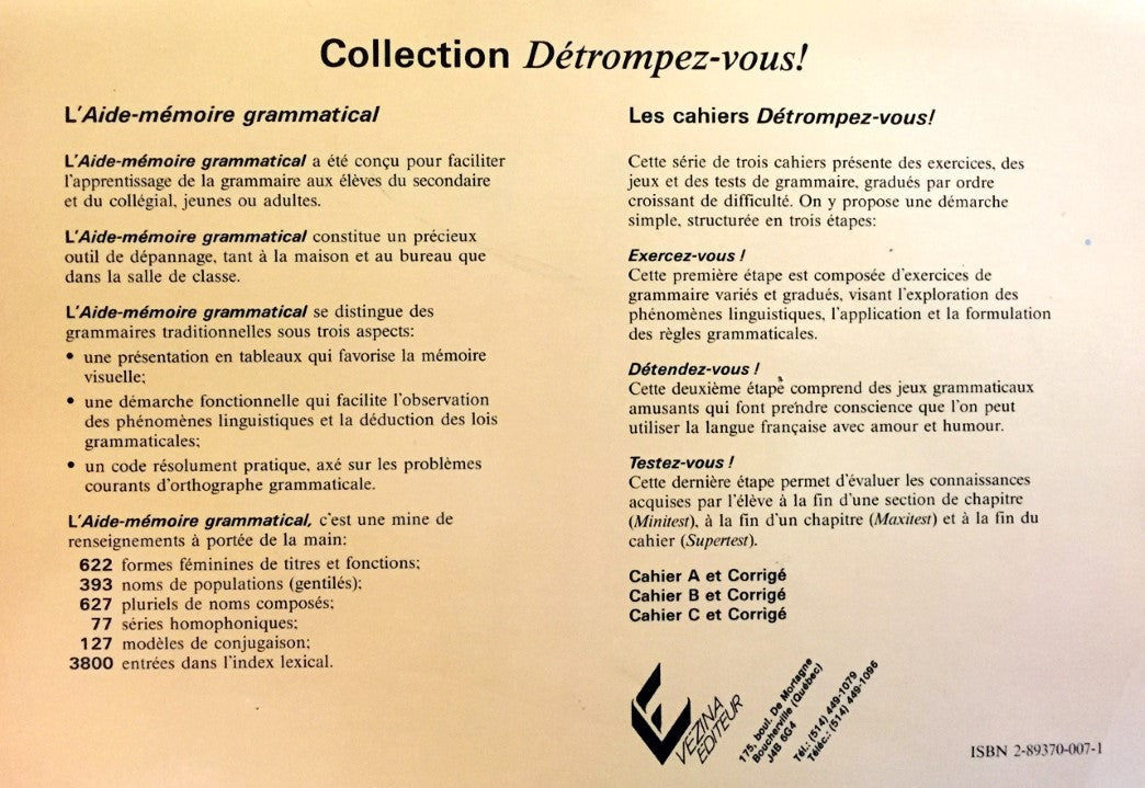 Livre Aide-mémoire grammatical - Michel Therrien (Livre d'occasion) - ISBN 2893700071