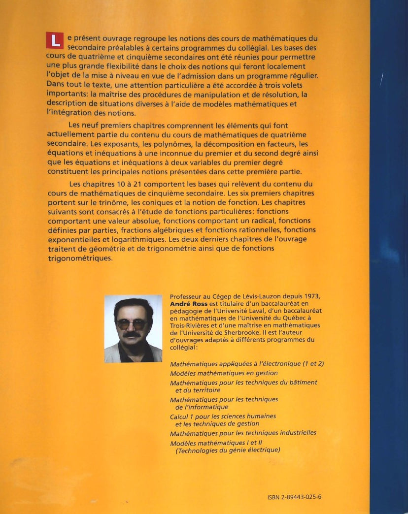 Livre Algèbre, Géométrie analytique, Trigonométrie : Mathématiques péparatoires aux études collég...