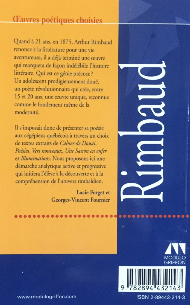 Livre Oeuvres poétiques choisies : Rimbaud - Lucie Forget (Livre d'occasion) - ISBN 2894432143