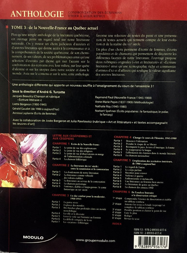 Livre Anthologie : confrontation des écrivains d'hier à aujourd'hui T.3 (Livre d'occasion) - ISBN...