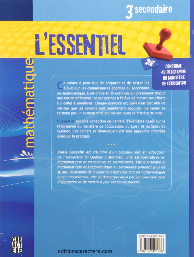 L'essentiel mathématique 3e Secondaire (Annie Gosselin)