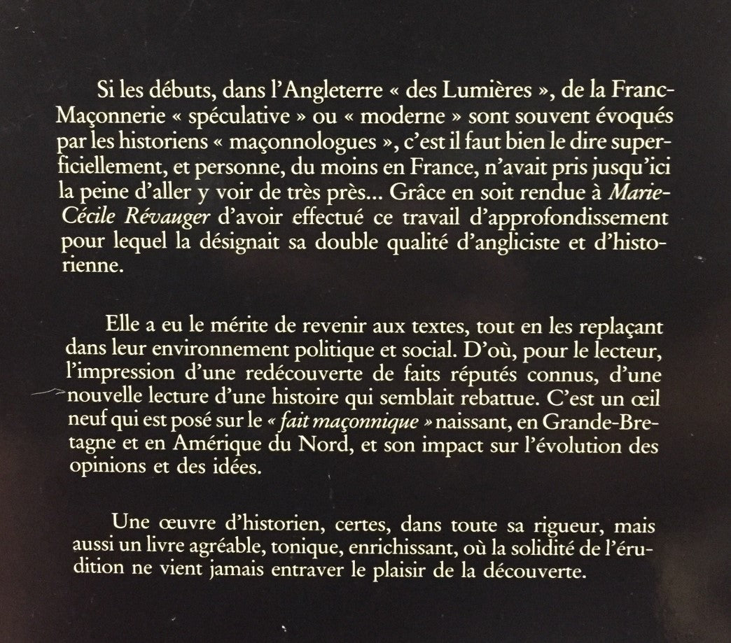 Livre Le fait maçonnique au XVIIIe siècle en Grande-Bretagne et aux États-Unis - Marie-Cécile Rév...