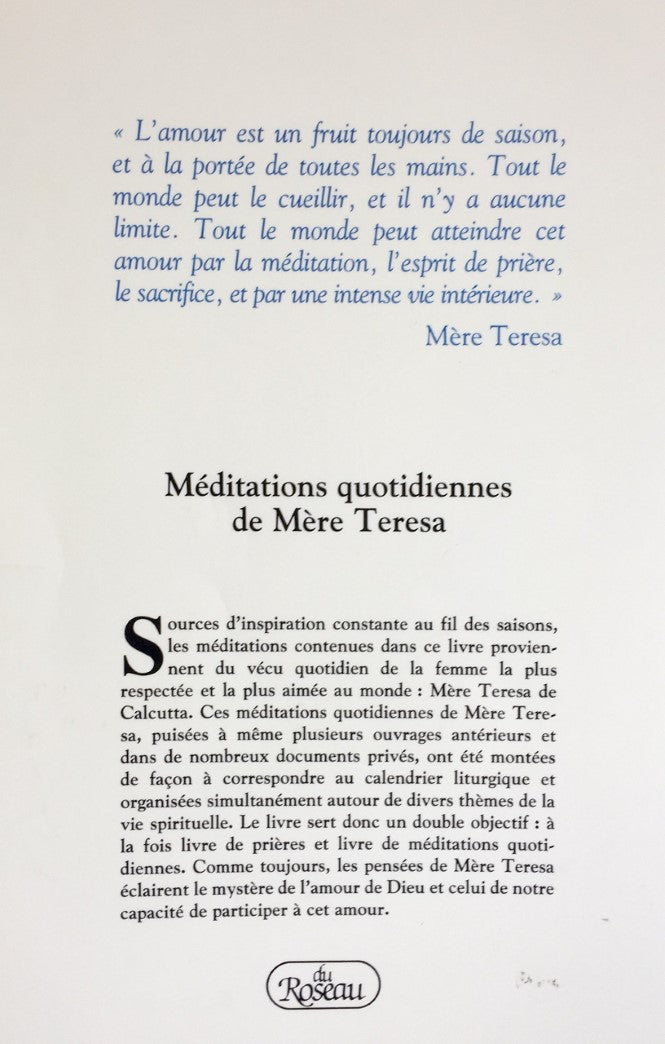 Livre L'amour, un fruit toujours de saison - Mêre Teresa (Livre d'occasion) - ISBN 2920083430