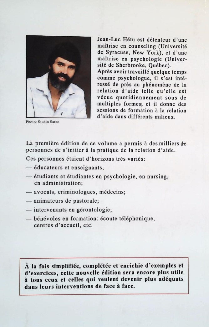 Livre La relation d'aide : Éléments de base et guide de perfectionnement (Jean-Luc Hétu) (Livre...