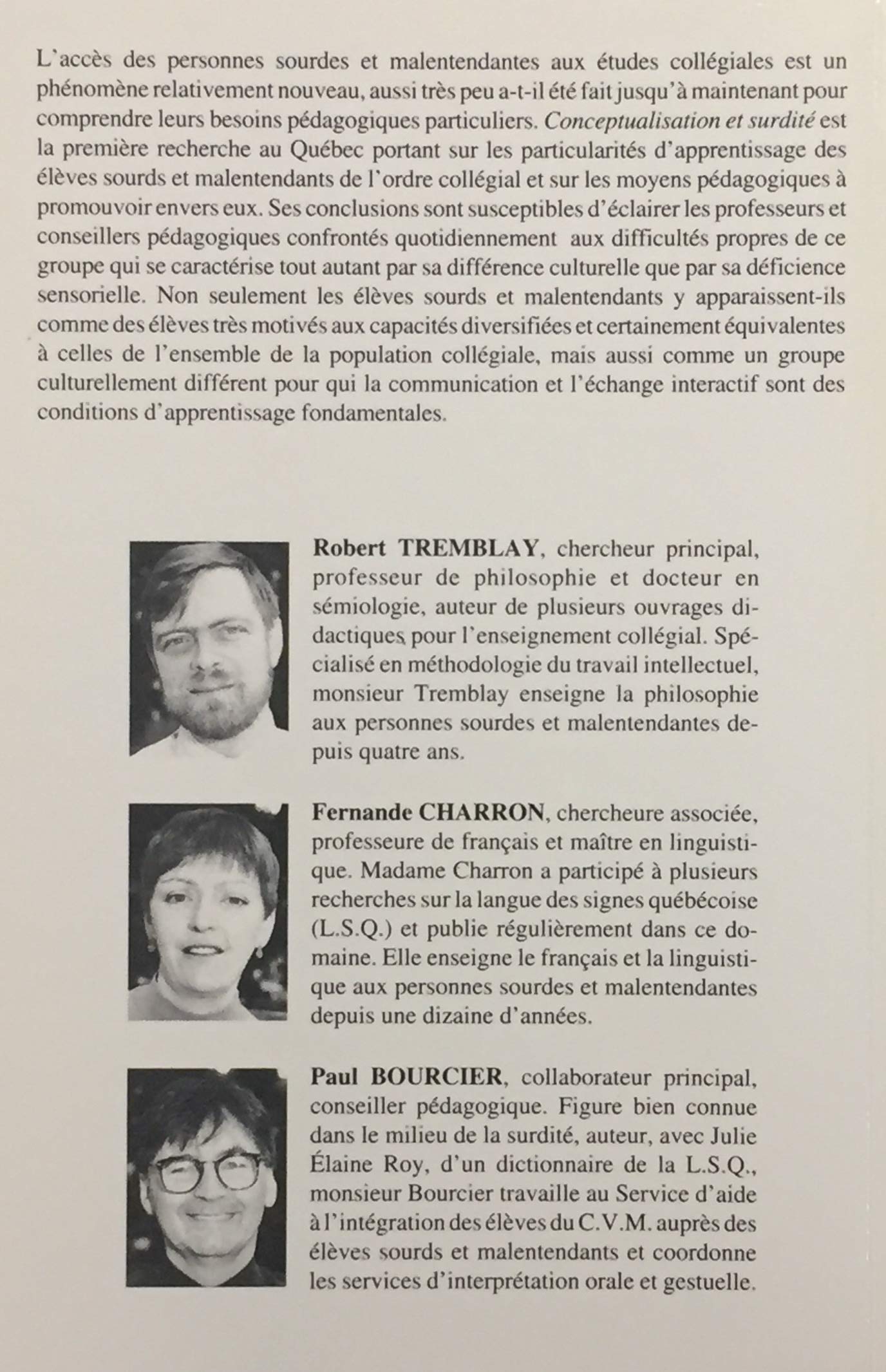 Livre Conceptualisation et surdité - Robert Tremblay (Livre d'occasion) - ISBN 2921100053