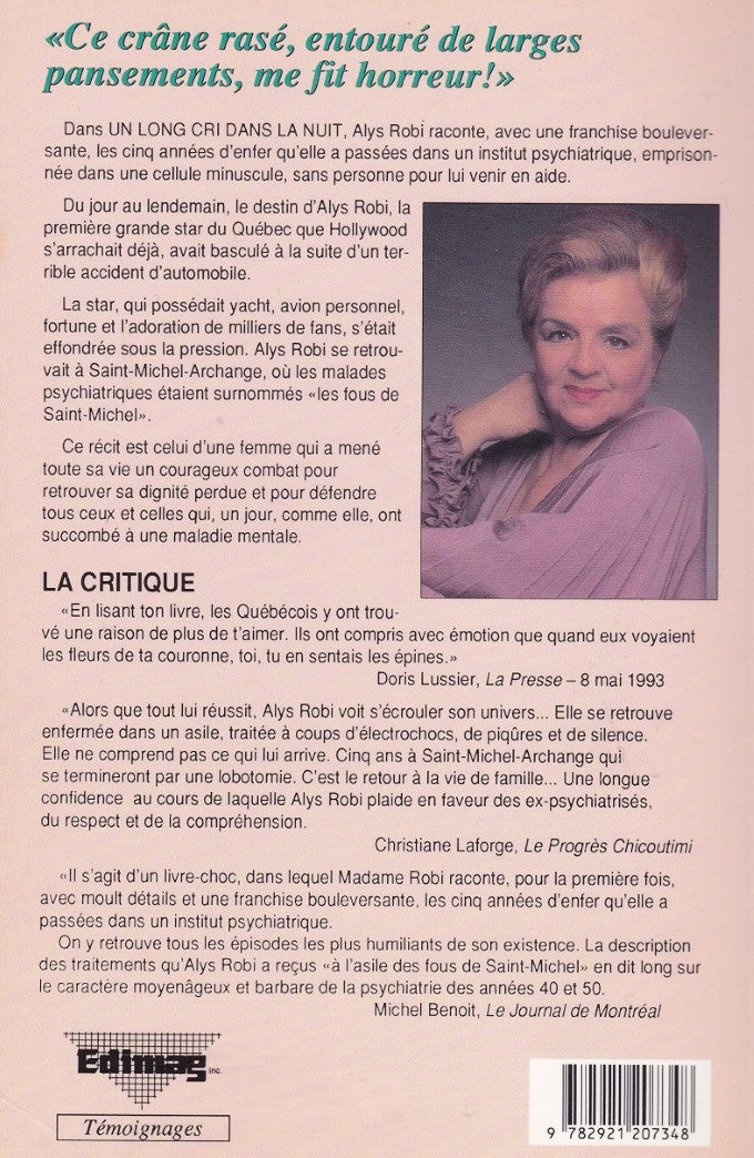 Livre Alys Robi - Un long cri dans la nuit : 5 années à l'asile (Alys Robi) (Livre d'occasion) -...