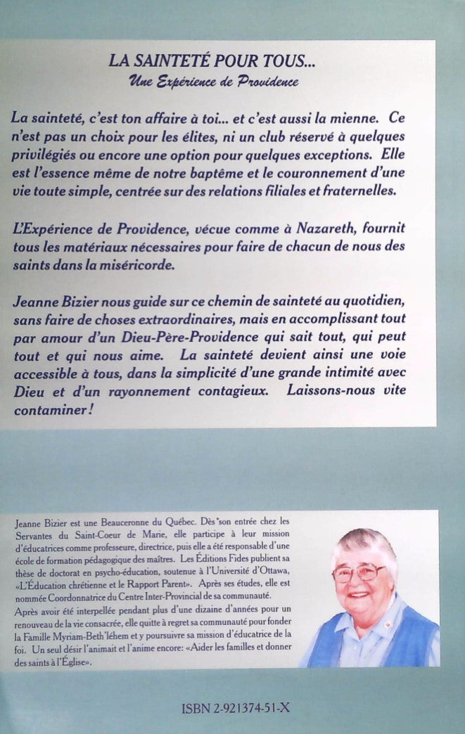 Livre La sainteté pour tous… : Une expérience de providence - Jeanne Bizier (Livre d'occasion) - ...