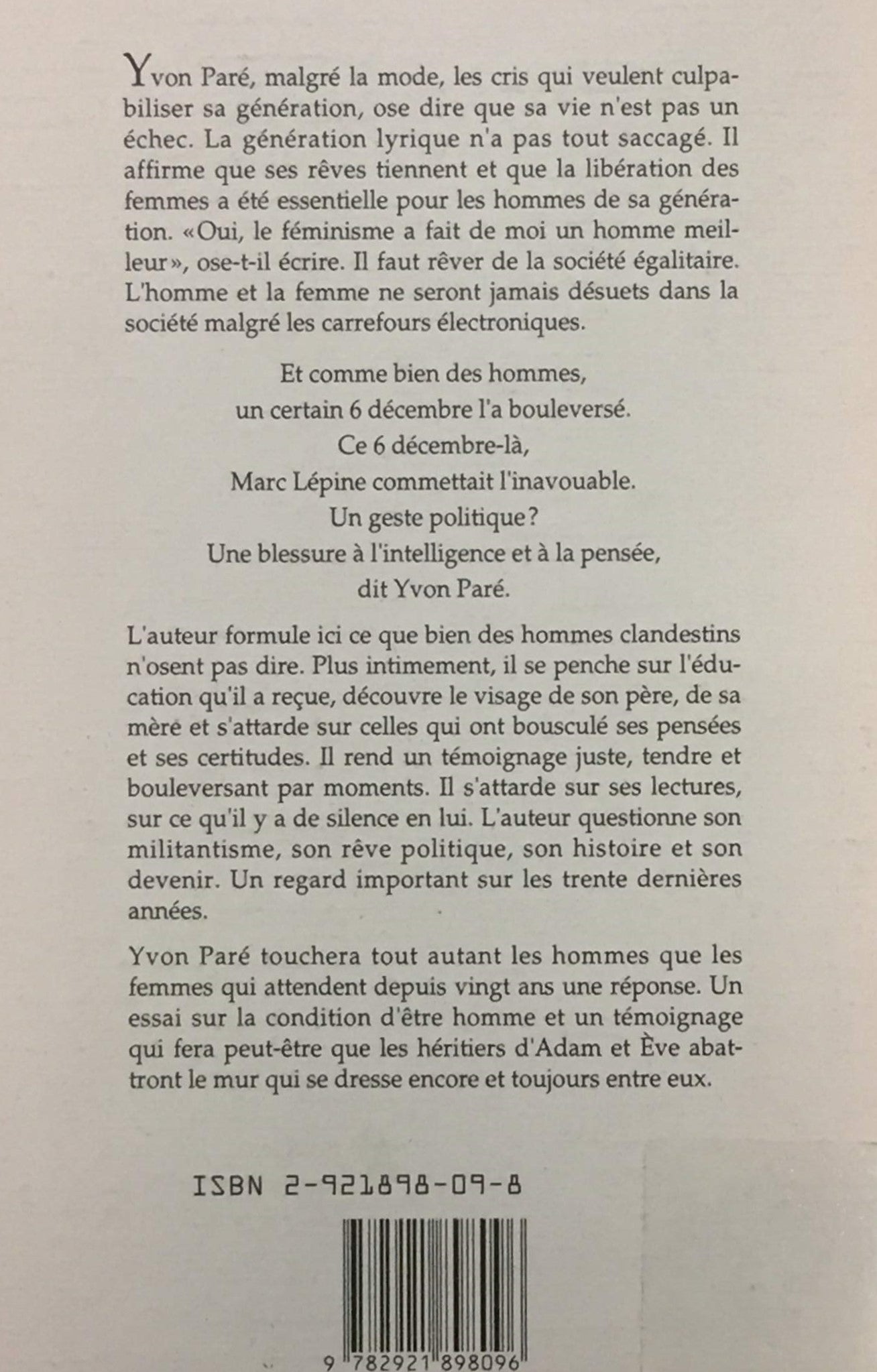 Livre Le réflexe d'Adam - Yvon Paré (Livre d'occasion) - ISBN 2921898098
