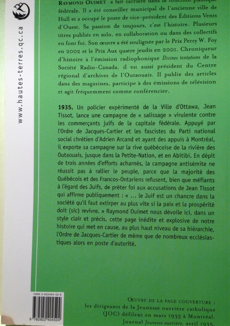 Livre L'affaire Tissot : Campagne antisémite en Outaouais - Raymond Ouimet (Livre neuf) - ISBN 29...
