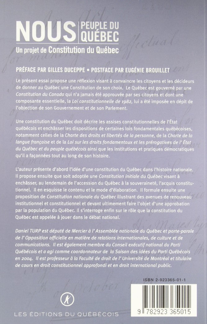 Livre Nous, peuple du Québec: Un projet de Constitution du Quebec - Daniel Turp (Livre d'occasion...