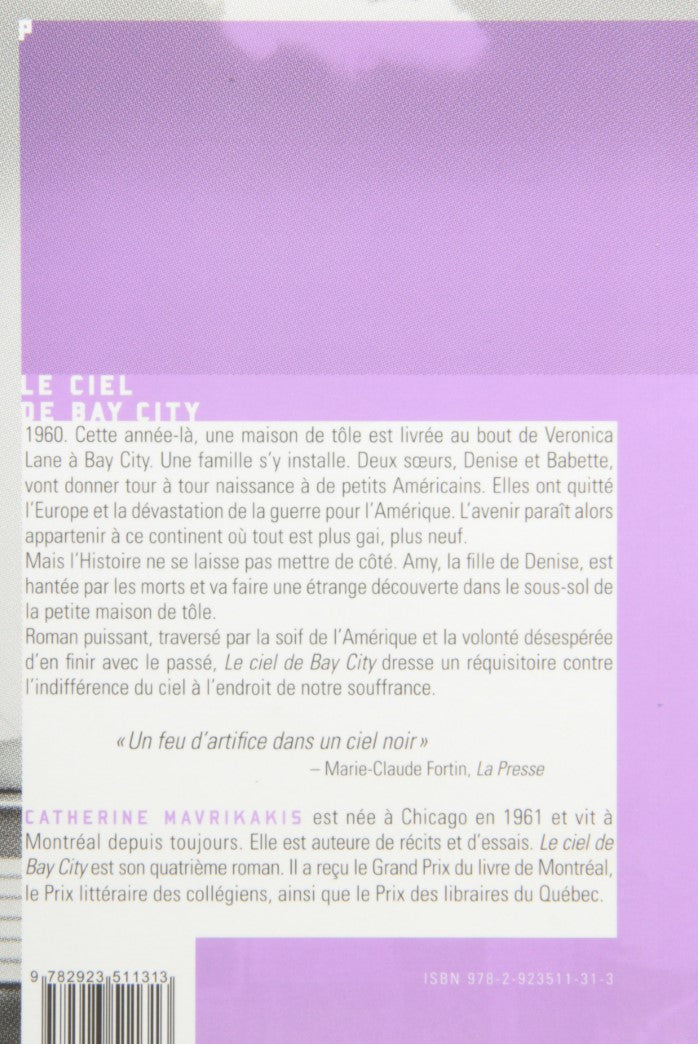 Livre Le ciel de Bay city (Catherine Mavrikakis) (Livre d'occasion) - ISBN 292351131X