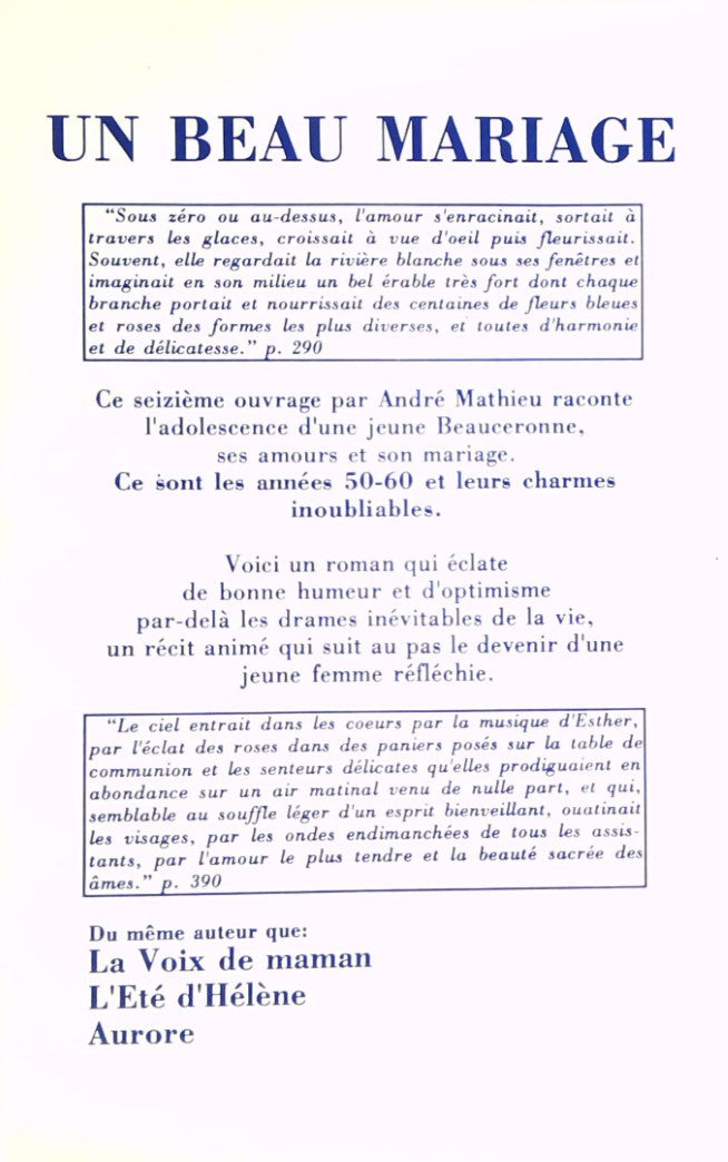 Livre Un beau mariage - André Mathieu (Livre d'occasion) - ISBN 2980183725
