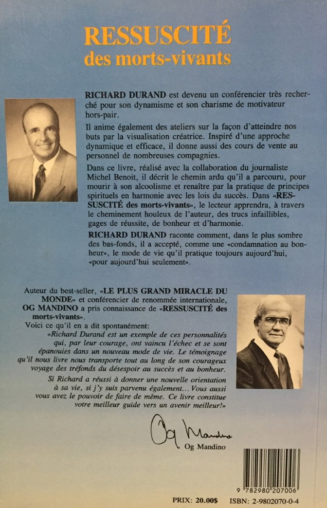 Livre Ressuscité des morts-vivants : témoignage d'Og Mandino - Richard Durand (Livre d'occasion) ...