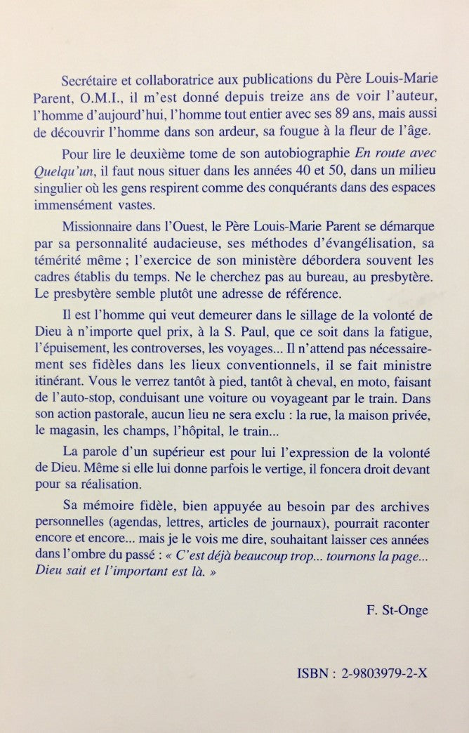 Livre Essai biographique (1938 – 1957) - Louis-Marie Parent (Livre d'occasion) - ISBN 298039792X