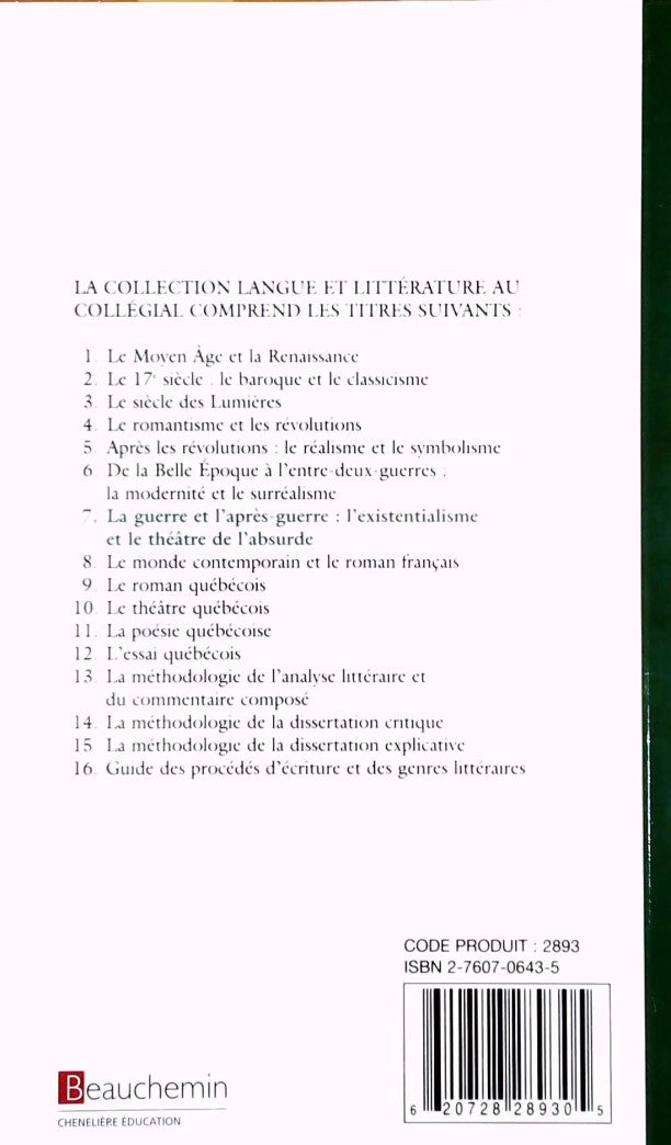 La guerre et l'après-guerre : L'existentialisme et le théâtre de l'absurde (Michel Trépanier)