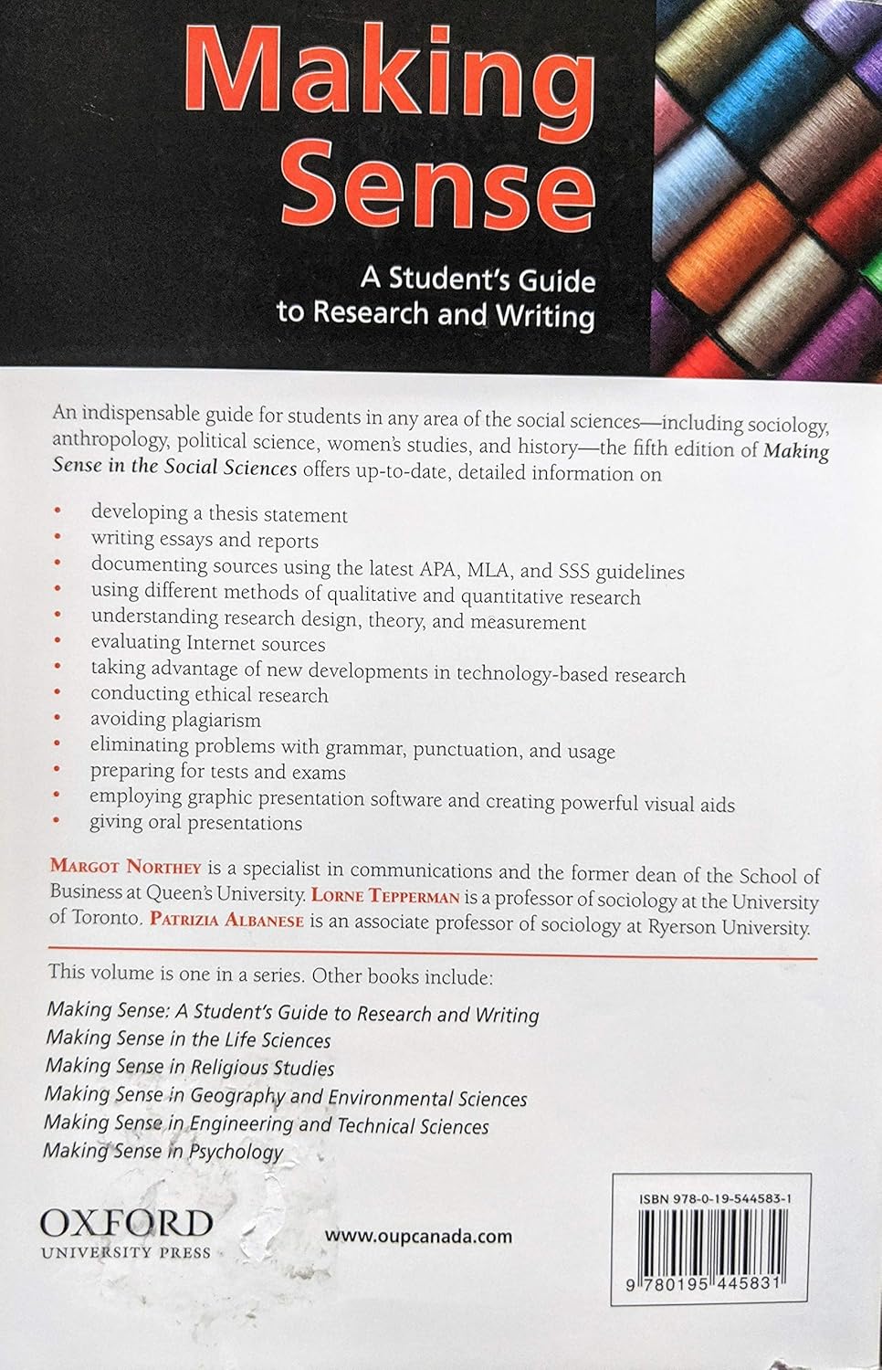 Livre Making Sense, Social Sciences (5th Edition) A Student's Guide to Research and Writing - Mar...
