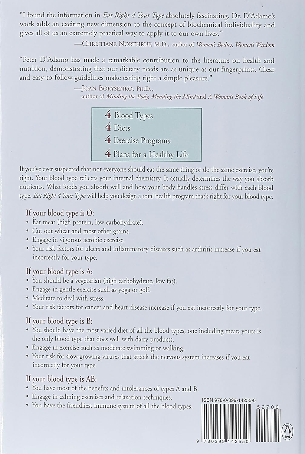 Livre Eat Right 4 Your Type: The Individualized Diet Solution - Dr Peter D'Adamo (Livre d'occasio...