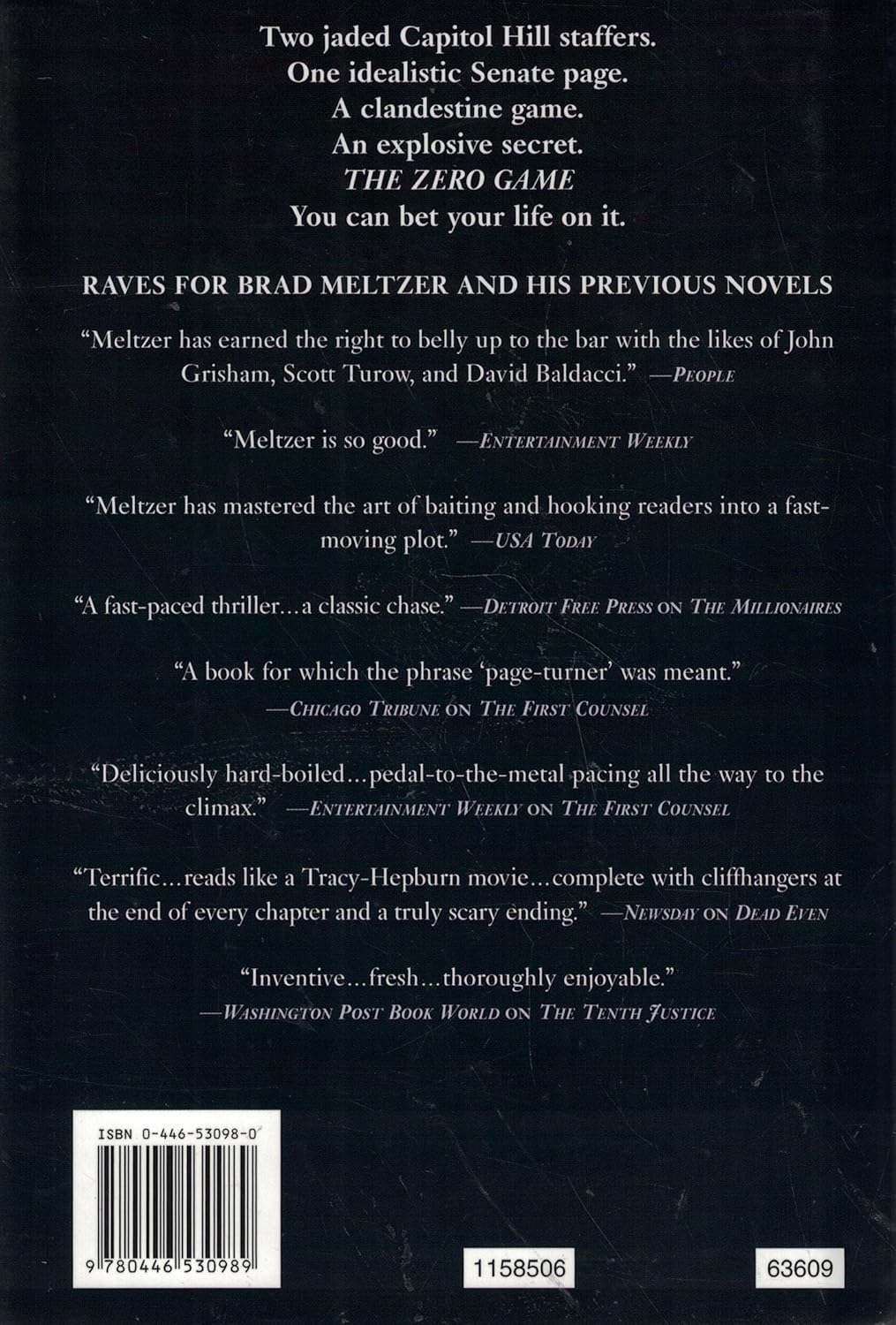 Livre Zero Game - Brad Meltzer (Livre d'occasion) - ISBN 0446530980