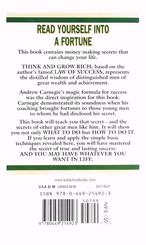 Livre Think and Grow Rich - Napoleon Hill (Livre d'occasion) - ISBN 0449214923