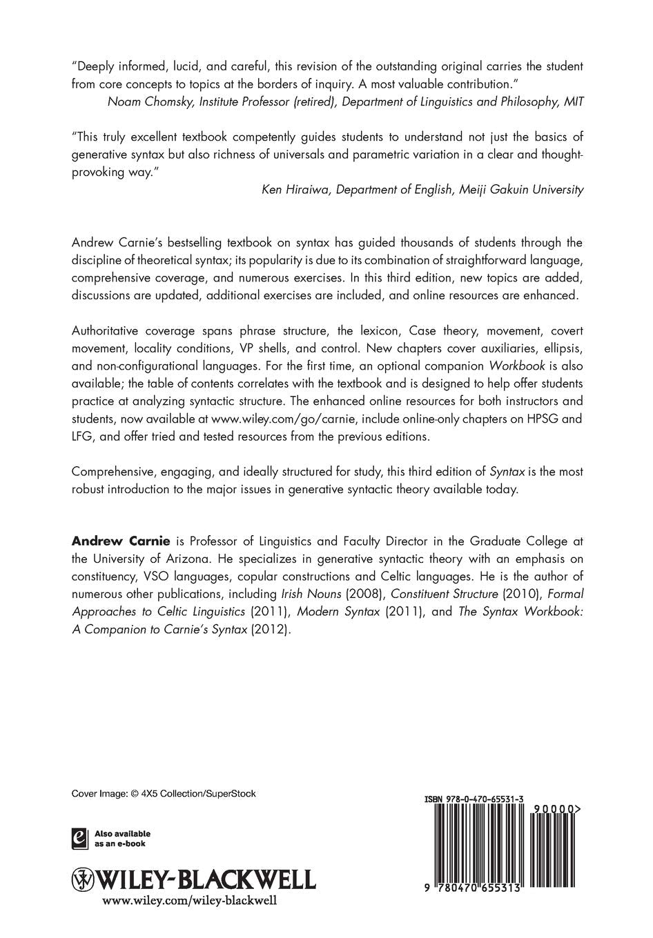 Livre Syntax : A Generative Introduction (3rd Edition) - Andrew Carnie (Livre d'occasion) - ISBN ...