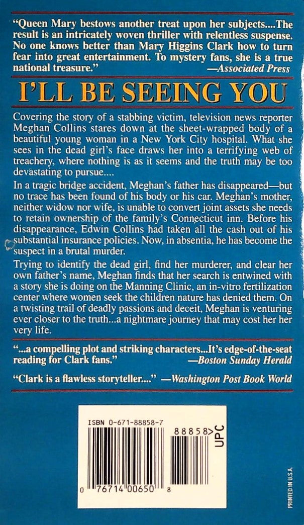 Livre I'll Be Seeing You - Mary Higgins Clark (Livre d'occasion) - ISBN 0671888587