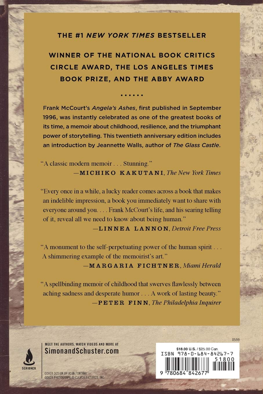 Livre Angela's Ashes - Frank McCourt (Livre d'occasion) - ISBN 068484267X